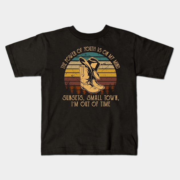 The Power Of Youth Is On My Mind Sunsets, Small Town, I'm Out Of Time Music Whiskey Cups Kids T-Shirt by GodeleineBesnard